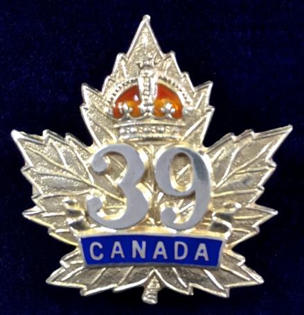 WWI Canadian 39th Infantry Battalion CEF, 1915 Hallmarked Silver Canadian Expeditionary Force Sweetheart Brooch.