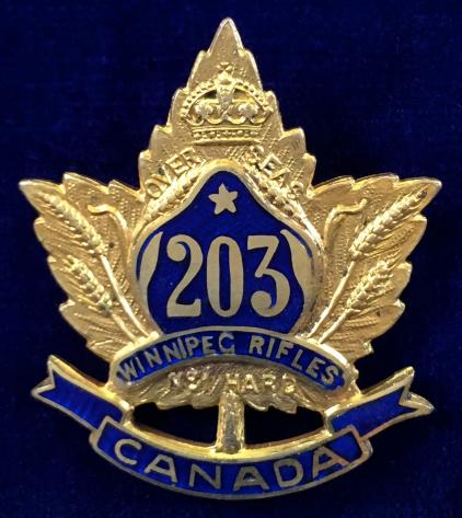 WW1 CEF 203rd Infantry Battalion (Royal Winnipeg Rifles) Canadian Expeditionary Force Sweetheart Brooch by Birks.