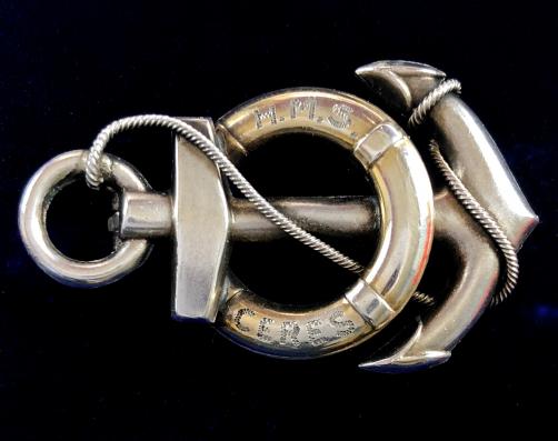 WW1 HMS Ceres 1917 Hallmarked Hollow Silver Anchor and Bouy Grand Fleet Brooch.