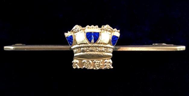WW1 Royal Navy Volunteer Reserve Silver and Enamel Naval Crown RNVR Pin Bar Brooch.
