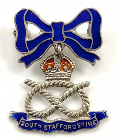 South Staffordshire Regiment silver and enamel sweetheart bow brooch