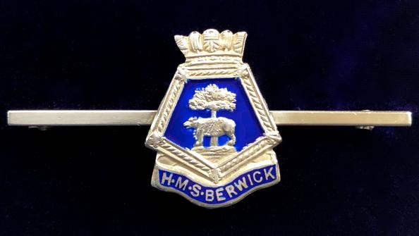 Royal Navy HMS Berwick ships crest silver badge