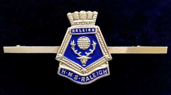 Royal Navy HMS Raleigh ships crest silver badge