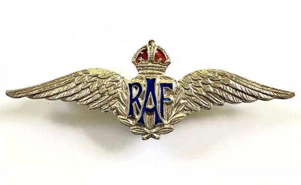 Royal Air Force pilot's wing RAF silver and enamel sweetheart brooch