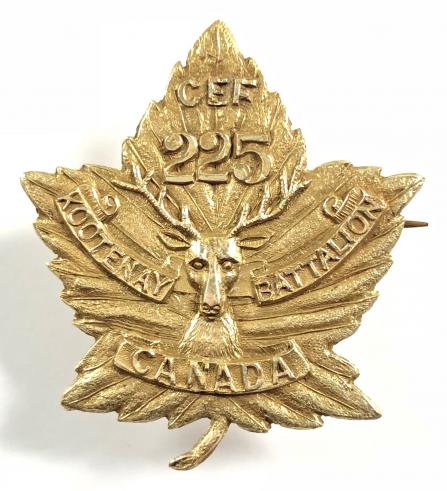 Canadian CEF 225th Kootenay Infantry Battalion gold sweetheart brooch