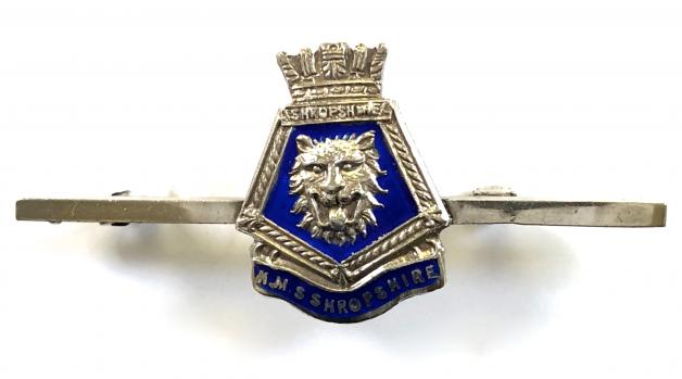 Royal Navy HMS Shropshire ships crest silver badge