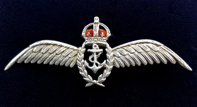 Royal Navy Fleet Air Arm silver & enamel pilot's wing brooch