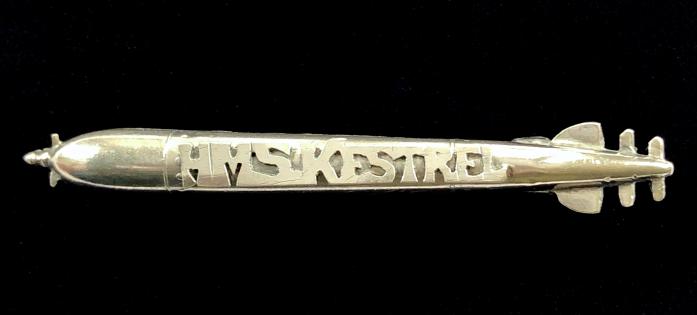 Royal Navy HMS Kestrel 1915 silver torpedo pin badge