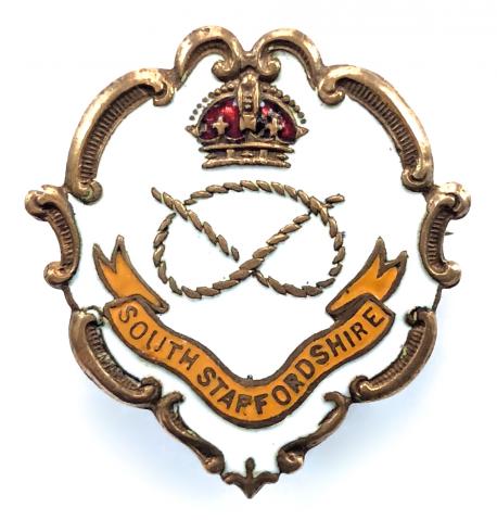 WW1 South Staffordshire Regiment white faced enamel sweetheart brooch