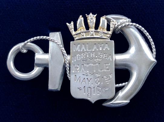 Royal Navy HMS Malaya 1916 silver anchor sweetheart brooch
