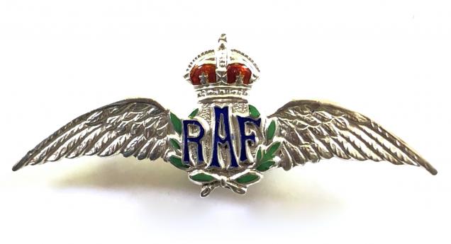 Royal Air Force pilots wing silver and enamel RAF sweetheart brooch