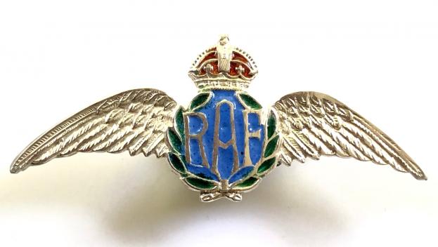 Royal Air Force pilots wing silver and enamel RAF sweetheart brooch