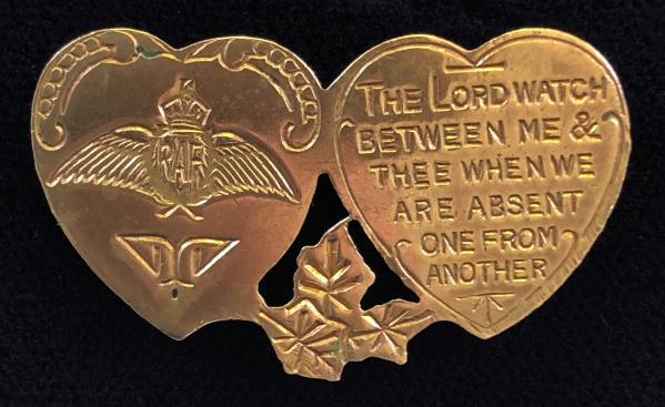 WW2 Royal Air Force double heart mizpah RAF sweetheart brooch