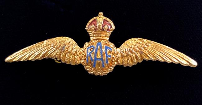 WW2 Royal Air Force pilot's wing gilt and enamel RAF sweetheart brooch