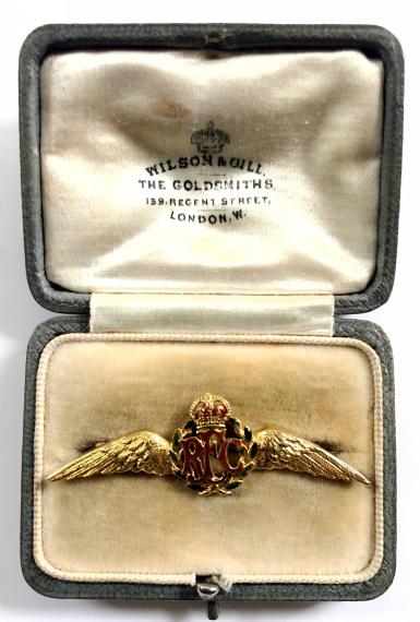 Royal Flying Corps pilot's wing RFC sweetheart brooch & case