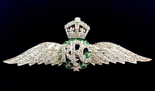 Royal Flying Corps pilot's wing gold diamond platinum RFC sweetheart brooch