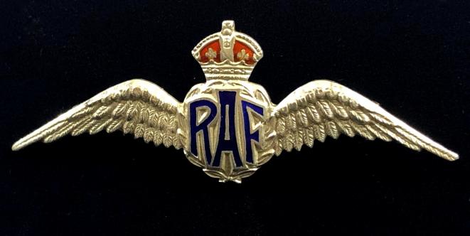 Royal Air Force pilot's wing silver RAF sweetheart brooch Thomas Lyster Mott