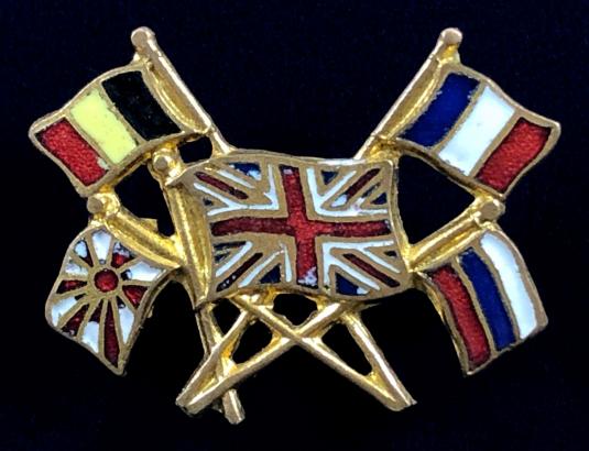 WW1 Britain France Belgium Japan Russia united allies patriotic flag brooch