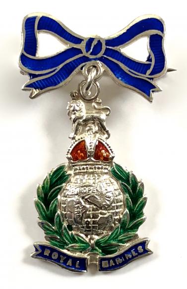 Royal Marines silver and enamel sweetheart bow brooch