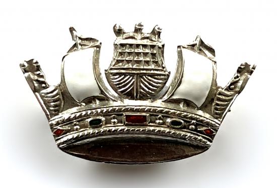 Royal Navy and Merchant Services nautical crown silver brooch