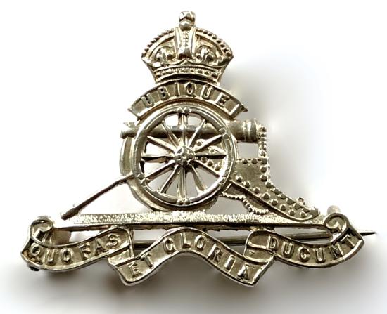 WW1 Royal Artillery silver regimental sweetheart brooch by Thomas Lyster Mott