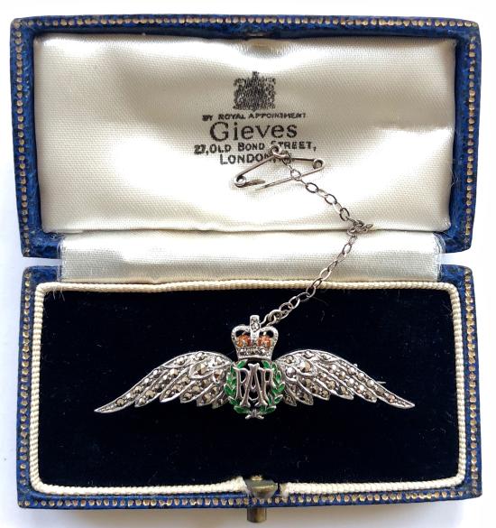 Royal Air Force wing silver and marcasite sweetheart brooch retailer Gieves London