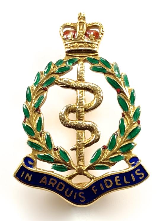 Royal Army Medical Corps 1961 gold regimental brooch by Garrard & Co London