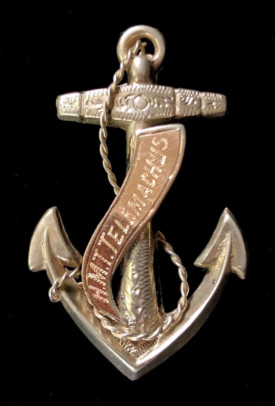 WW1 Royal Navy HMT Telemachus hollow silver anchor brooch