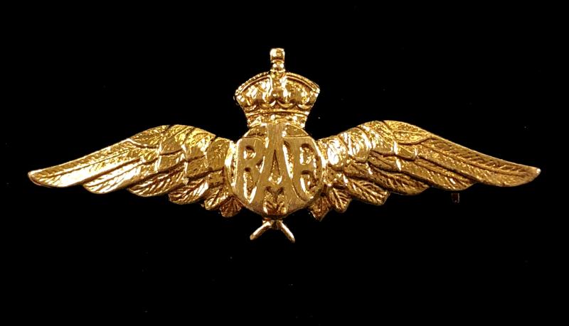 Royal Air Force pilot's wing RAF gold sweetheart brooch