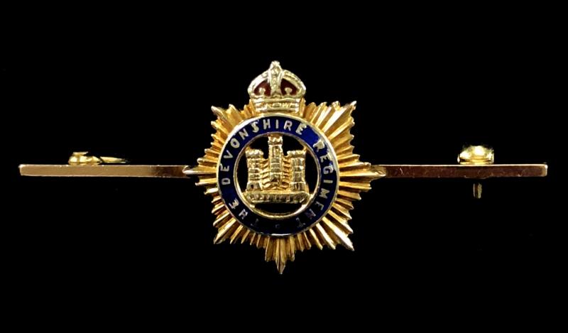 Devonshire Regiment gold and enamel regimental brooch