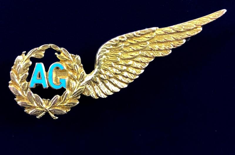 Royal Air Force RAF Air Gunner Gold Brevet Wing badge