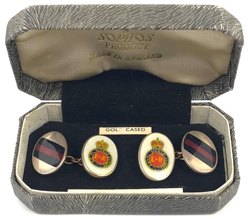 Royal Horse Guards Sophos Product gold plated regimental pair of cufflinks c.1953 to 1969