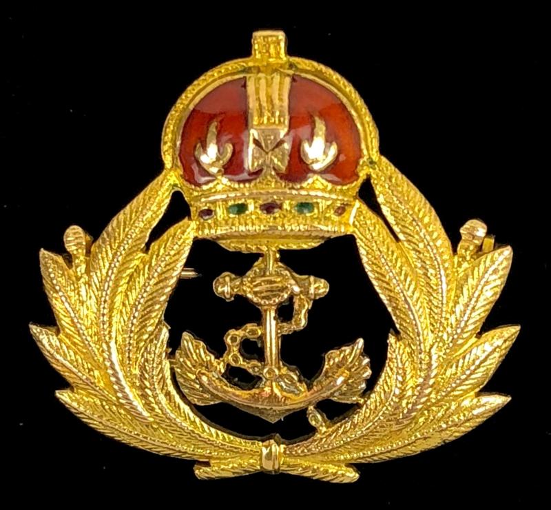 Royal Navy officers style gold and enamel Crown & Anchor brooch