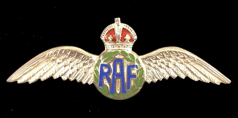 Royal Air Force pilot wing silver and enamel RAF sweetheart brooch
