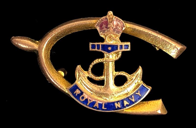 WW2 Royal Navy lucky wishbone gilt and enamel sweetheart brooch
