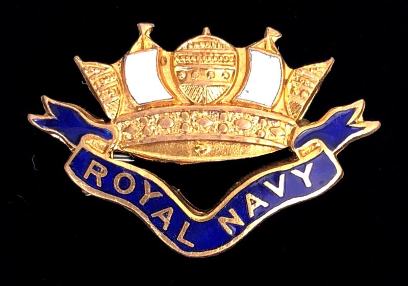 WW1 Royal Navy Nautical Crown gilt and enamel brooch