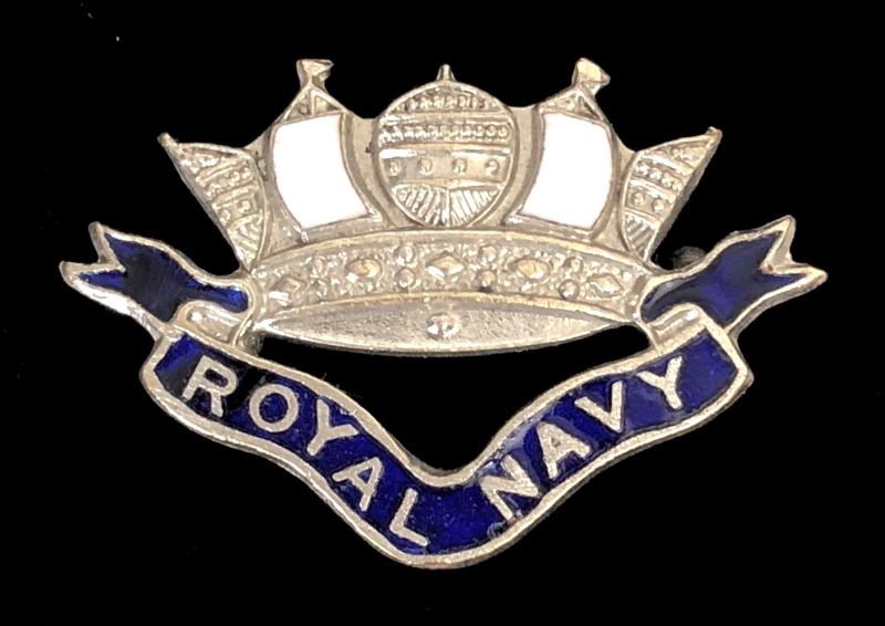 WW1 Royal Navy Nautical Crown silver plated enamel brooch