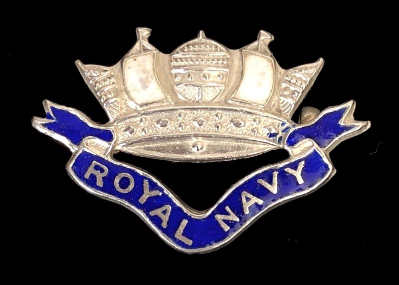 WW1 Royal Navy Nautical Crown silver and enamel brooch