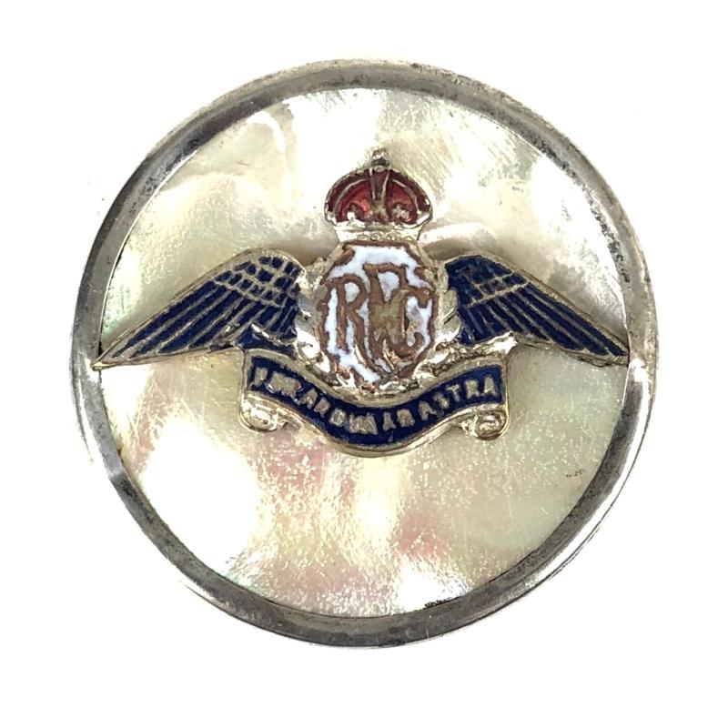 WW1 Royal Flying Corps RFC mother of pearl silver rim sweetheart brooch