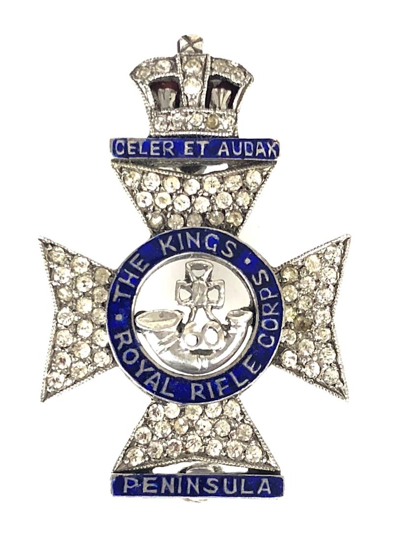 Kings Royal Rifle Corps diamante enamel sweetheart brooch by Ciro