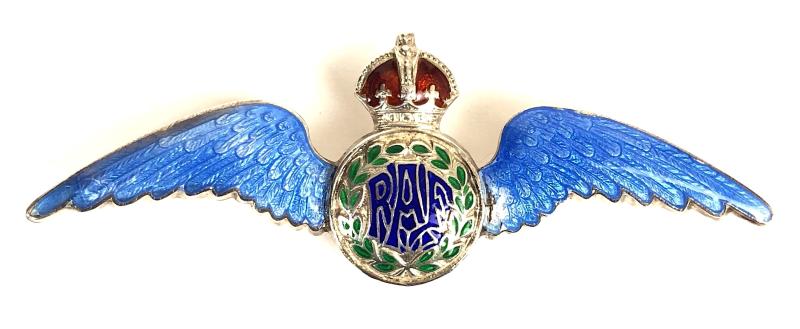 Royal Air Force silver guilloche pilots wing RAF sweetheart brooch