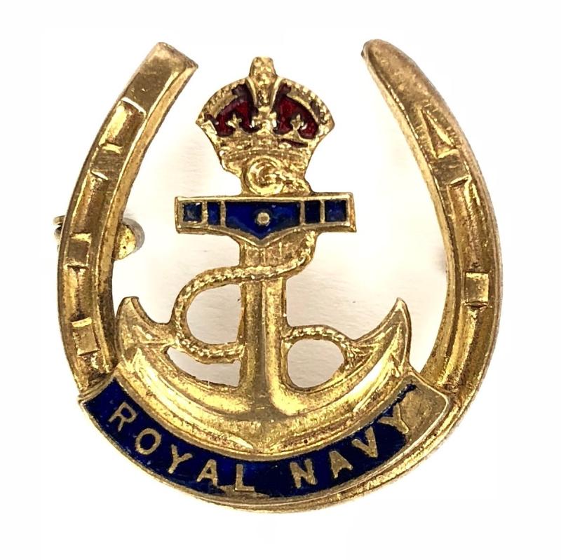 WW2 Royal Navy Lucky Horseshoe gilt & enamel sweetheart brooch