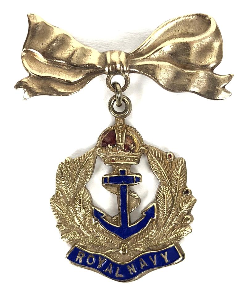 WW2 Royal Navy brass and enamel bow suspension sweetheart brooch