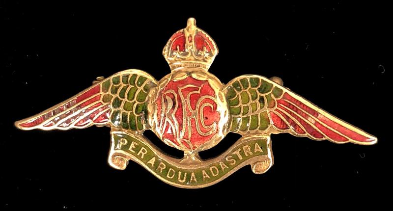 WW1 Royal Flying Corps pilot's wing gilt & enamel RFC sweetheart brooch