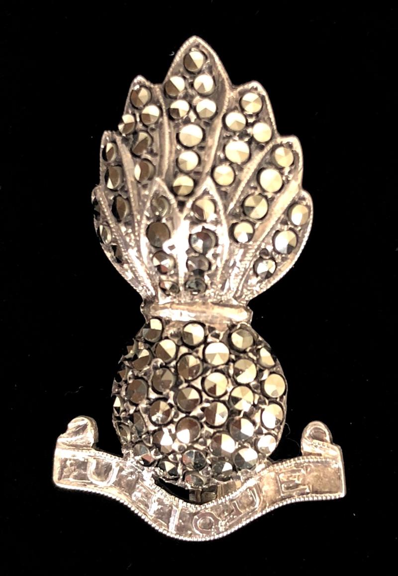 Royal Engineers silver and marcasite grenade sweetheart brooch