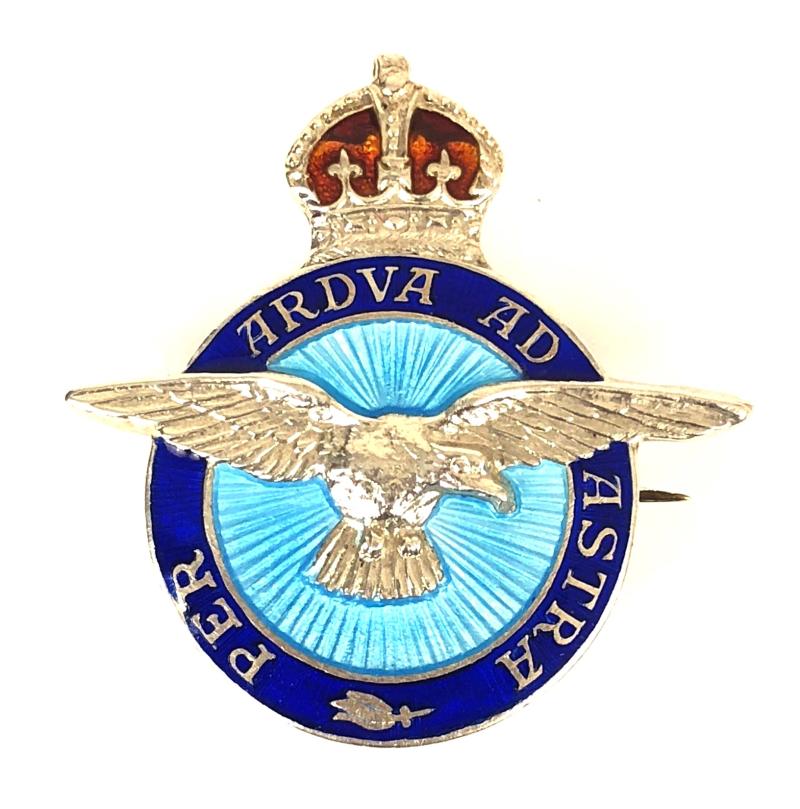 WW2 Royal Air Force RAF Per Ardva Ad Astra Silver Guilloché Enamel Brooch