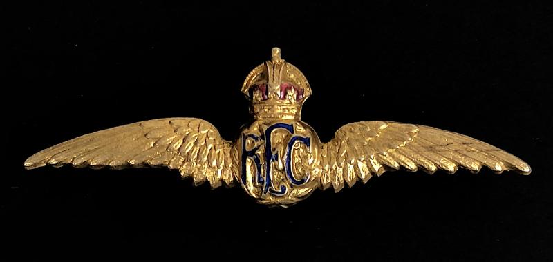 WW1 Royal Flying Corps gilt & enamel pilot's wing RFC sweetheart brooch