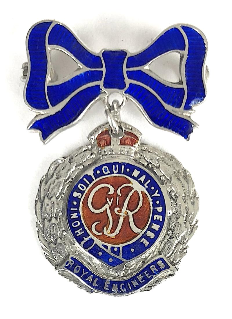 Royal Engineers Silver & Enamel Bow Suspension Sweetheart Brooch