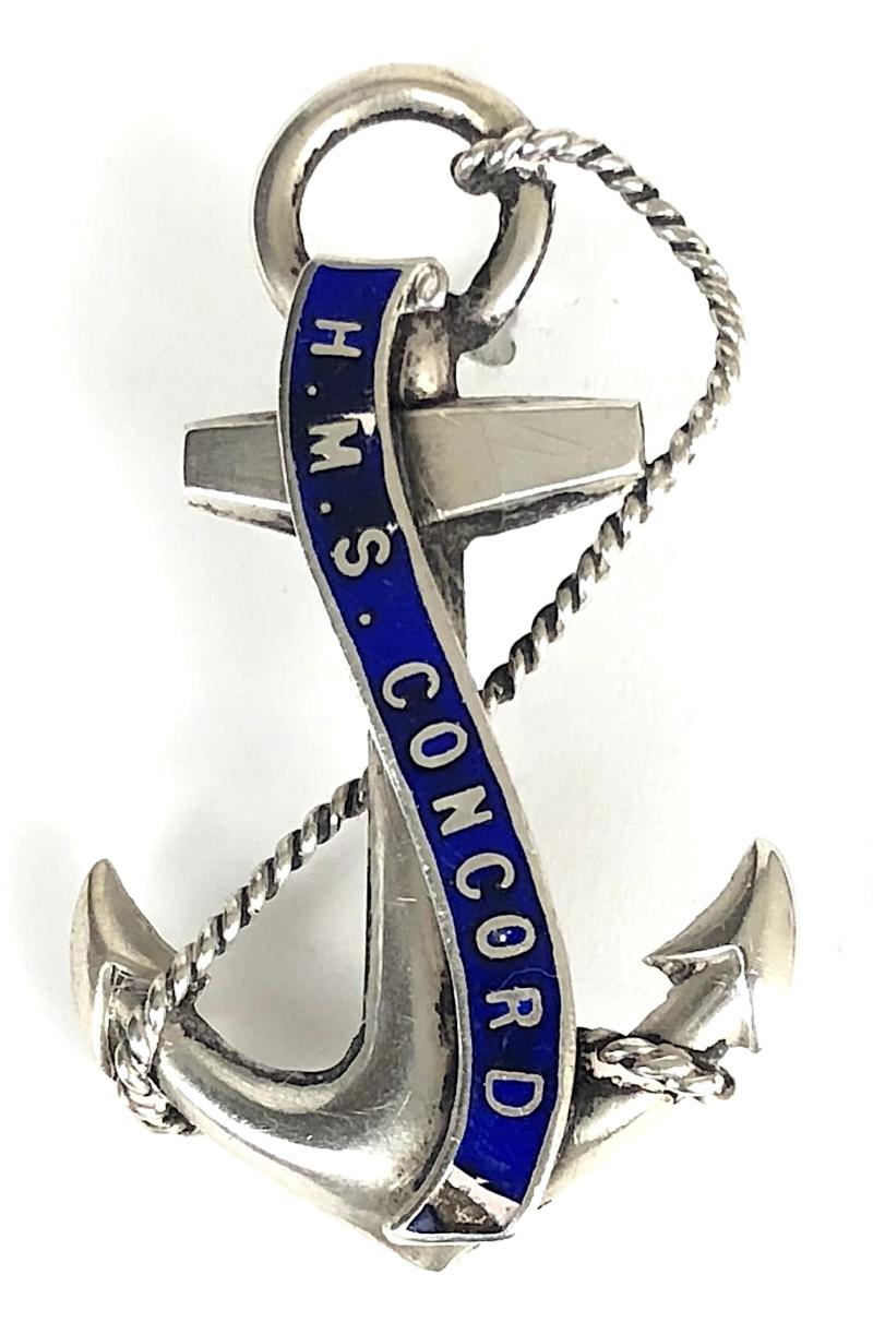 Royal Navy HMS Concord 1917 Hollow Silver Anchor Brooch