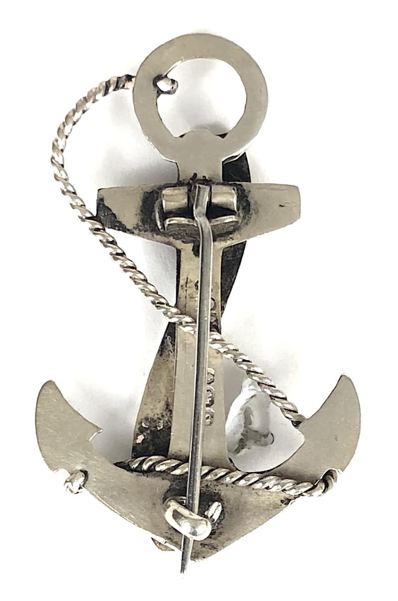 Royal Navy HMS Concord 1917 Hollow Silver Anchor Brooch